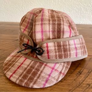 Women’s Stormy Kromer Pink Brown Plaid Hat 7 1/8 Made in the USA